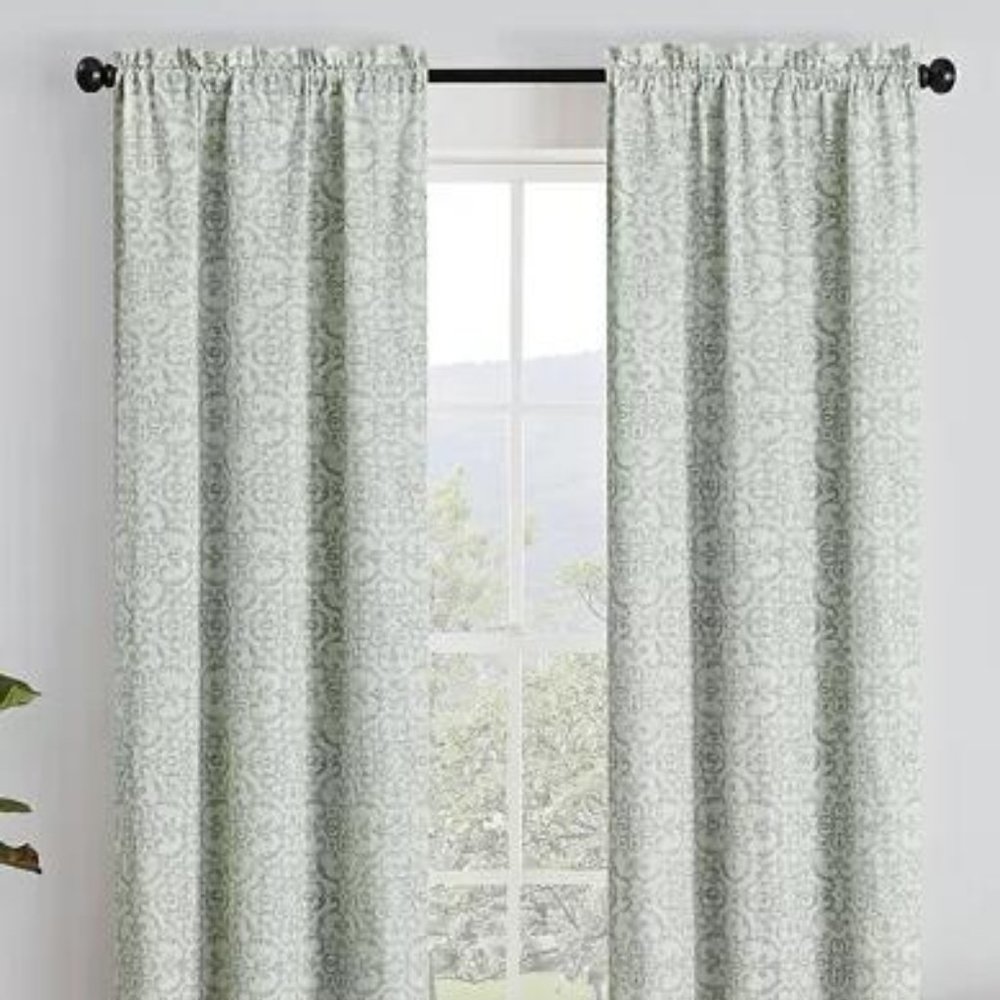 Light Brockwell Spa Patterned Rod Pocket Curtains - Neutral Drapes